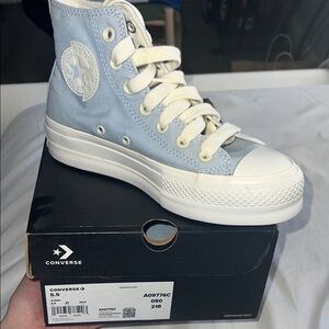 Converse High-Top Sneakers in Light Blue and White